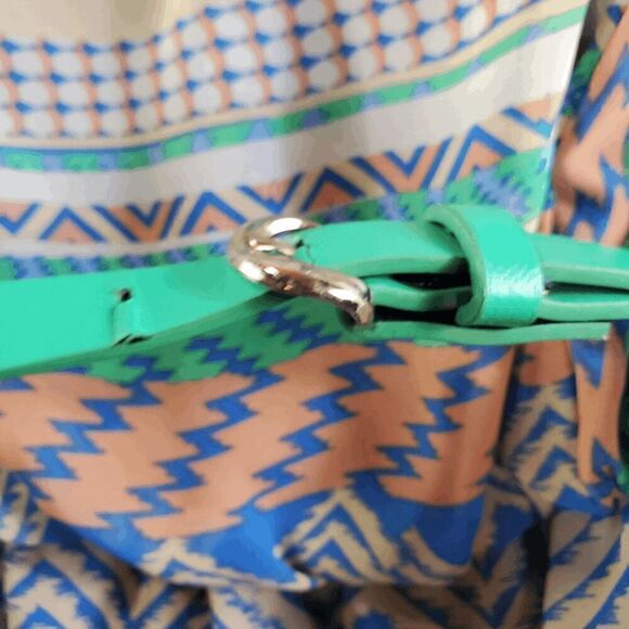 City Triangles Dress Women Small Blue Aztec Print Front Belted Round Neck Mini - Picture 6 of 11